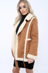 Camel Faux Shearling Coat - Scarlett-Coats