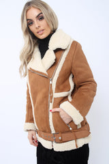 Camel Faux Shearling Coat - Scarlett-Coats