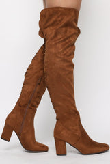 Camel Faux Suede Back Lace Up Thigh High Boots - Brooklyn-Boots