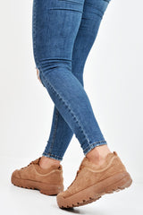 Camel Faux Suede Lace Up Sole Detail Trainers - Aviana-Trainers