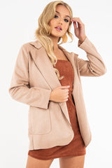 Camel Faux Suede Polka Dot Detail Blazer - Noelie-Blazers