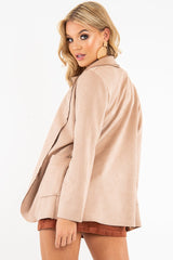 Camel Faux Suede Polka Dot Detail Blazer - Noelie-Blazers
