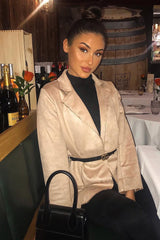 Camel Faux Suede Polka Dot Detail Blazer - Noelie-Blazers