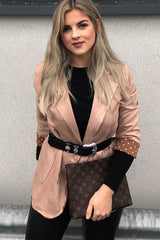 Camel Faux Suede Polka Dot Detail Blazer - Noelie-Blazers