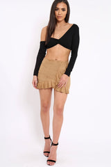 Camel Faux Suede Ruffle Skort - Becci-Skorts