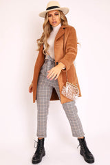 Camel Faux Suede Shearling Coat - Izabella-Coats