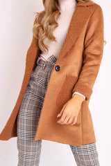Camel Faux Suede Shearling Coat - Izabella-Coats