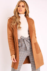 Camel Faux Suede Shearling Coat - Izabella-Coats