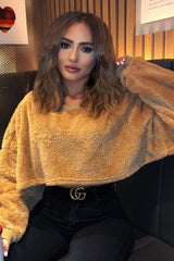 Camel Fluffy Long Sleeve Crop Jumper - Noura-Crop Jumper
