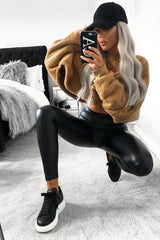 Camel Fluffy Long Sleeve Crop Jumper - Noura-Crop Jumper