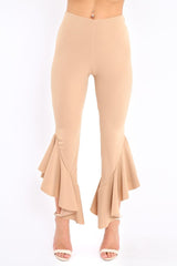 Camel Frill Flare Hem Trousers - Ashlie-Trousers