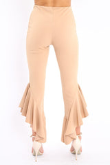 Camel Frill Flare Hem Trousers - Ashlie-Trousers