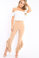 Camel Frill Flare Hem Trousers - Ashlie-Trousers