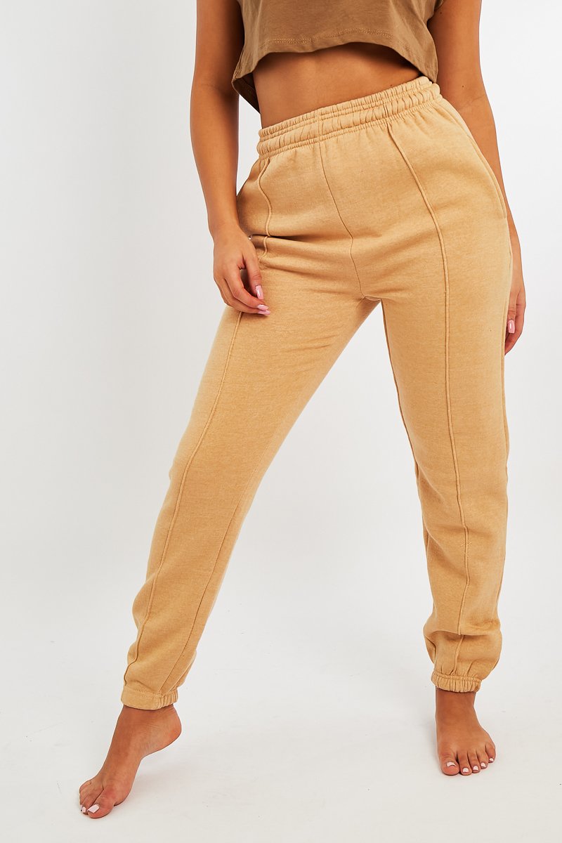 Camel Front Piping Joggers - Jordyn-Joggers