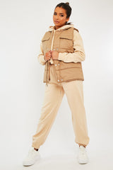 Camel Front Pocket Padded Gilet - Carleigh-Coats