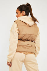 Camel Front Pocket Padded Gilet - Carleigh-Coats