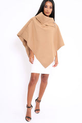 Camel Funnel Collar Poncho - Caiden-Coats