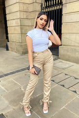 Camel Gathered Hem Tie Trousers - Aaira-Trousers