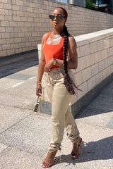 Camel Gathered Hem Tie Trousers - Aaira-Trousers