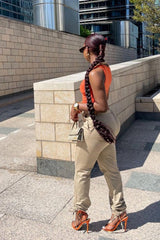 Camel Gathered Hem Tie Trousers - Aaira-Trousers