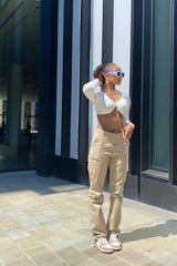 Camel Gathered Hem Tie Trousers - Aaira-Trousers