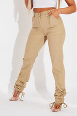 Camel Gathered Hem Tie Trousers - Aaira-Trousers