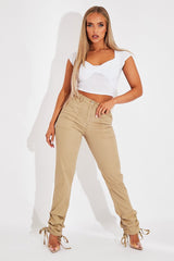 Camel Gathered Hem Tie Trousers - Aaira-Trousers