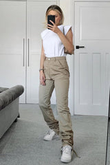 Camel Gathered Hem Tie Trousers - Aaira-Trousers