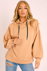 Camel Gathered Sleeve Hoodie - Fenix-Hoodies