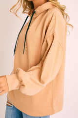 Camel Gathered Sleeve Hoodie - Fenix-Hoodies