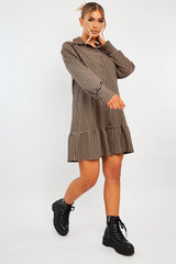 Camel Gingham Frill Hem Mini Shirt Dress - Iyla-Dresses