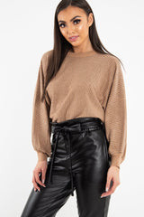 Camel Glitter Stripe Batwing Jumper - Bowyn-Jumper