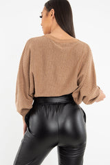 Camel Glitter Stripe Batwing Jumper - Bowyn-Jumper