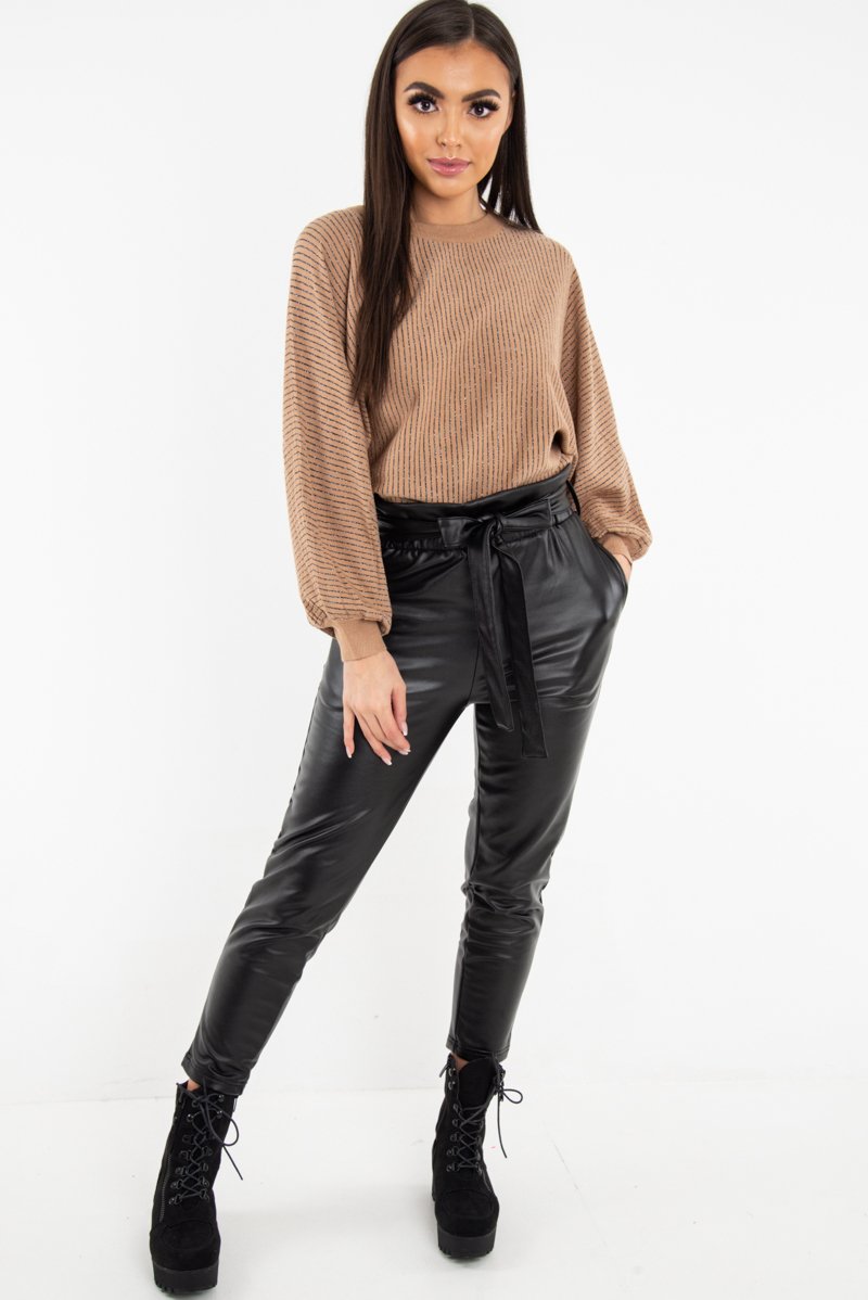 Camel Glitter Stripe Batwing Jumper - Bowyn-Jumper