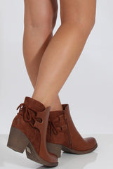 Camel Heeled Boots With Tie Back Detail - Tetyana-Boots