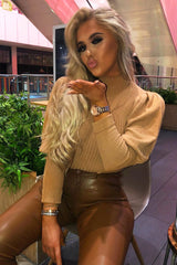 Camel High Neck Balloon Sleeve Jumper - Harriet-Jumper