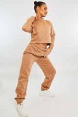 Camel High Neck Cropped Sweatshirt - Orli-Sweatshirts