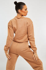 Camel High Neck Cropped Sweatshirt - Orli-Sweatshirts