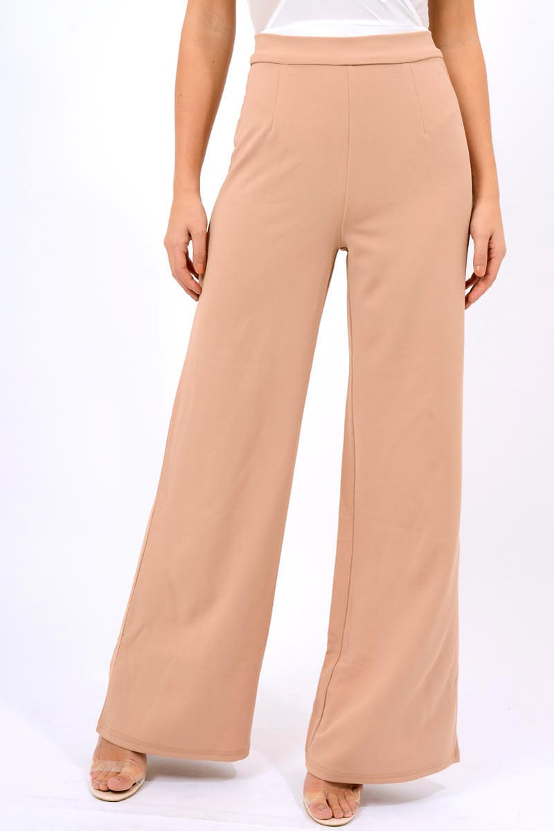 Camel High Waist Flare Trousers -Tisha-Trousers
