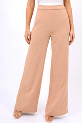 Camel High Waist Flare Trousers -Tisha-Trousers
