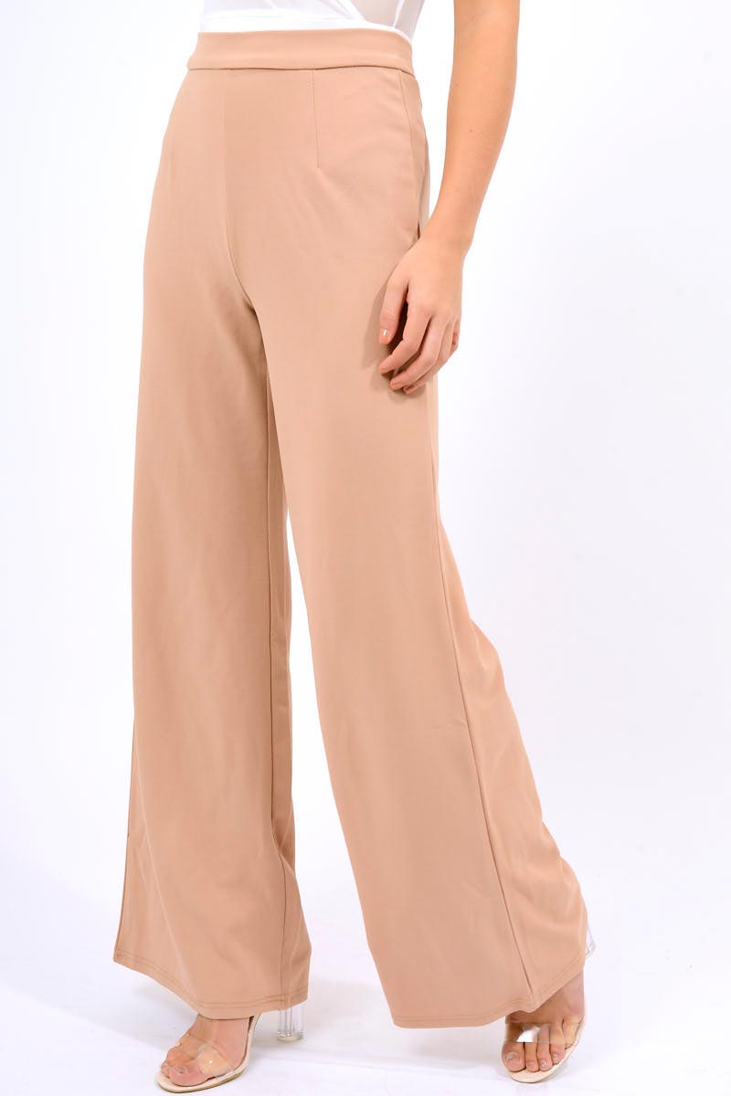 Camel High Waist Flare Trousers -Tisha-Trousers