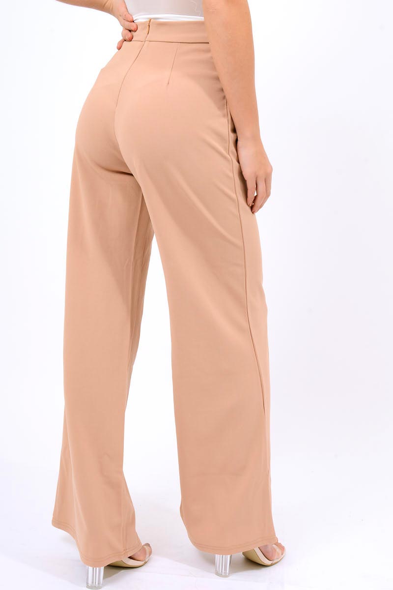 Camel High Waist Flare Trousers -Tisha-Trousers