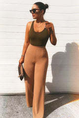 Camel High Waist Flare Trousers -Tisha-Trousers