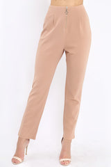Camel High Waisted Trousers - Zeenia-Trousers