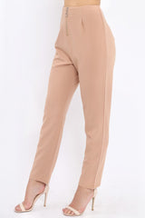 Camel High Waisted Trousers - Zeenia-Trousers