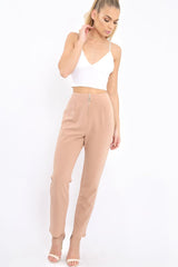 Camel High Waisted Trousers - Zeenia-Trousers