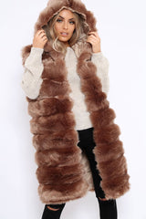 Camel Hooded Faux Fur Gilet - Jadie-Jackets