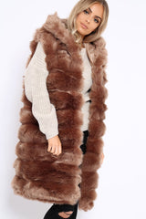 Camel Hooded Faux Fur Gilet - Jadie-Jackets