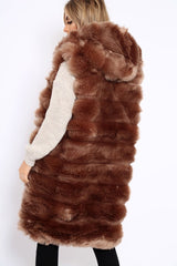 Camel Hooded Faux Fur Gilet - Jadie-Jackets