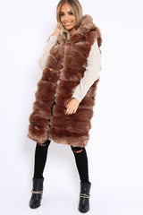 Camel Hooded Faux Fur Gilet - Jadie-Jackets